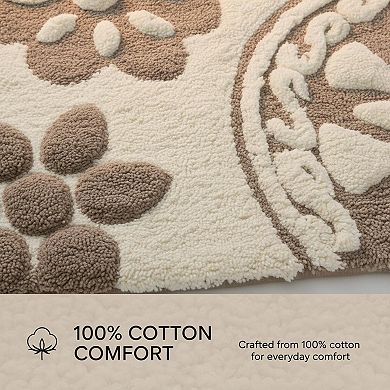 Cotton Tufted Bathroom Rug Medallion Floral Plush Absorbent Quick Dry Spa Shower Room Decor