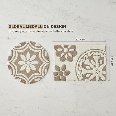 Cotton Tufted Bathroom Rug Medallion Floral Plush Absorbent Quick Dry Spa Shower Room Decor