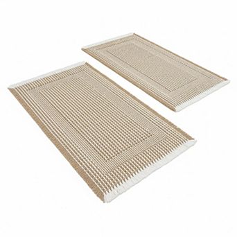 Set Of 2 Waffle Bathroom Rugs Boho Absorbent Non Slip Rubber Backed Mats For Tub Shower Looped