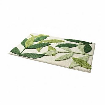 Green Leaves Bath Mat Non-slip Soft Microfiber Absorbent Machine Washable Boho Carpet Bathroom Tub