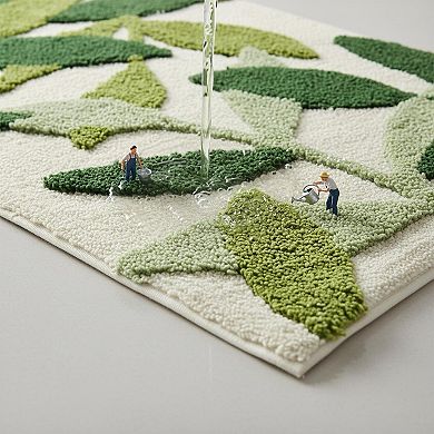 Green Leaves Bath Mat Non-slip Soft Microfiber Absorbent Machine Washable Boho Carpet Bathroom Tub