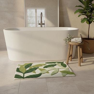 Green Leaves Bath Mat Non-slip Soft Microfiber Absorbent Machine Washable Boho Carpet Bathroom Tub