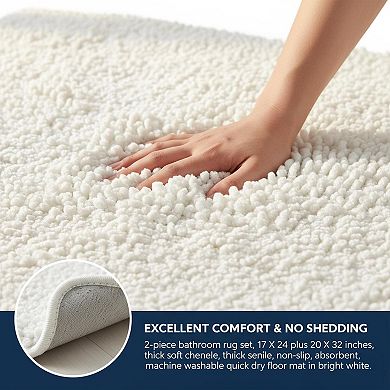 2 Piece Bathroom Rug Set Thick Non Slip Absorbent Soft Chenille Machine Washable Quick Dry Mat