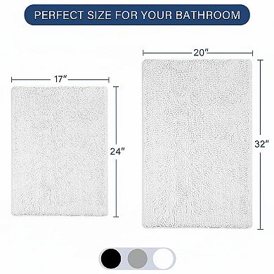 2 Piece Bathroom Rug Set Thick Non Slip Absorbent Soft Chenille Machine Washable Quick Dry Mat