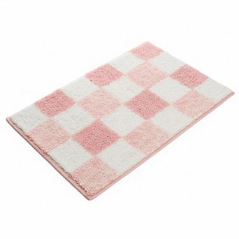 Checkered Bathroom Rug Fluffy Microfiber Absorbent Non Slip Washable