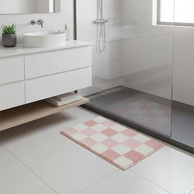 Checkered Bathroom Rug Fluffy Microfiber Absorbent Non Slip Washable