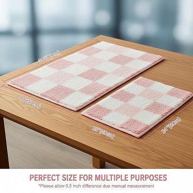 Checkered Bathroom Rug Fluffy Microfiber Absorbent Non Slip Washable