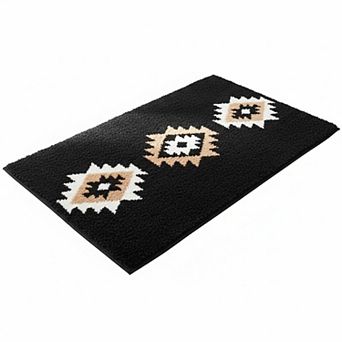 Boho Bath Rug Plush Microfiber Non Slip Machine Washable Geometry Pattern for Bathroom Bedroom