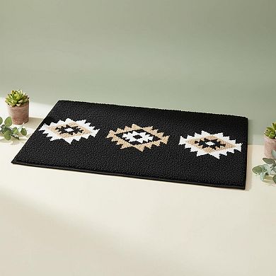 Boho Bath Rug Plush Microfiber Non Slip Machine Washable Geometry Pattern for Bathroom Bedroom