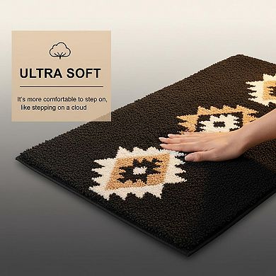 Boho Bath Rug Plush Microfiber Non Slip Machine Washable Geometry Pattern for Bathroom Bedroom