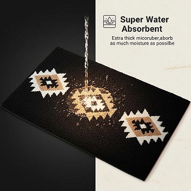 Boho Bath Rug Plush Microfiber Non Slip Machine Washable Geometry Pattern for Bathroom Bedroom