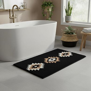 Boho Bath Rug Plush Microfiber Non Slip Machine Washable Geometry Pattern for Bathroom Bedroom