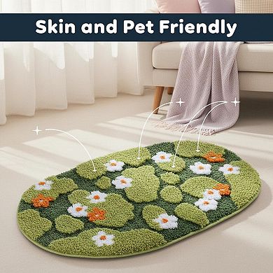 3D Moss Pattern Bathroom Rug Ultra Thick Soft Non Slip Absorbent Washable Multi Purpose