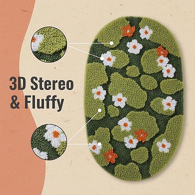 3D Moss Pattern Bathroom Rug Ultra Thick Soft Non Slip Absorbent Washable Multi Purpose