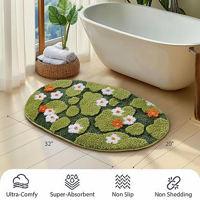 3D Moss Pattern Bathroom Rug Ultra Thick Soft Non Slip Absorbent Washable Multi Purpose