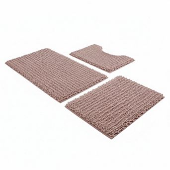 3 pc Bathroom Rug Set Ultra Soft Thick Absorbent Non Slip Chenille Bath Mats