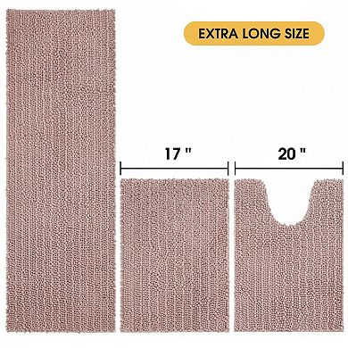 3 Piece Bathroom Rug Set Ultra Soft Thick Absorbent Non Slip Chenille Bath Mats
