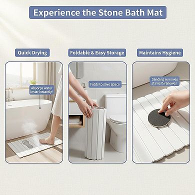 Foldable Diatomaceous Earth Bath Mat Super Absorbent Quick Dry Non Slip Multipurpose