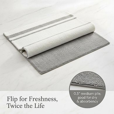 Spa Reversible Cotton Bath Rug Striped Water Absorbent Fast Drying Fluffy Soft Machine Washable