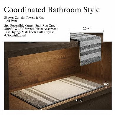 Spa Reversible Cotton Bath Rug Striped Water Absorbent Fast Drying Fluffy Soft Machine Washable