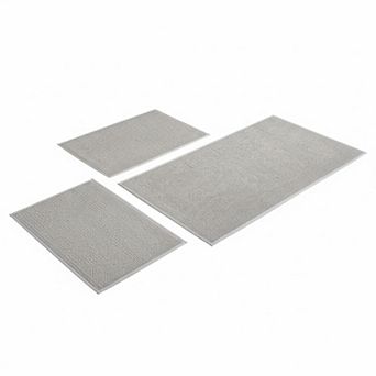 Gray 3 pc Bathroom Rugs Set: Quick Dry Thin Non Slip Bath Mat, Runner, Toilet Rug