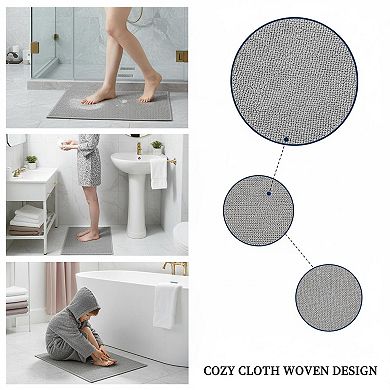 Gray 3-Piece Bathroom Rugs Set: Quick Dry Thin Non Slip Bath Mat, Runner, Toilet Rug