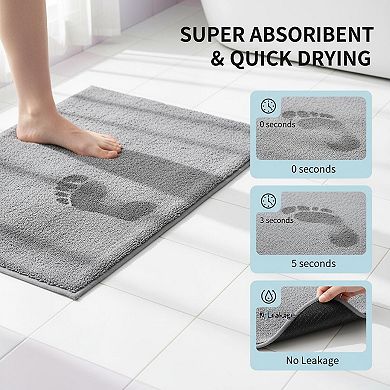 Gray 3-Piece Bathroom Rugs Set: Quick Dry Thin Non Slip Bath Mat, Runner, Toilet Rug