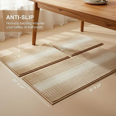 2 Piece Chenille Bath Mat Set Thick Absorbent Non Slip Soft Shaggy Machine Washable