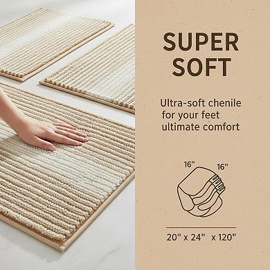 2 Piece Chenille Bath Mat Set Thick Absorbent Non Slip Soft Shaggy Machine Washable