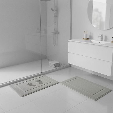 2-Piece Cotton Bath Mat Set Soft Absorbent Reversible Quick-Dry