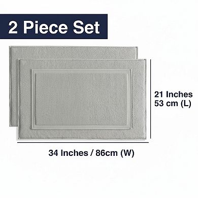 2-Piece Cotton Bath Mat Set Soft Absorbent Reversible Quick-Dry