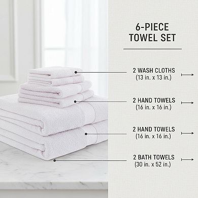 6-Piece Cotton Towel Set Quick Dry Super Absorbent Soft Ringspun 2 Bath 2 Hand 2 Wash Cloths