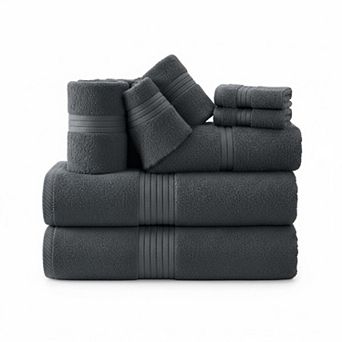 8 pc Towel Set Ring Spun Cotton Highly Absorbent 500 GSM Machine Washable