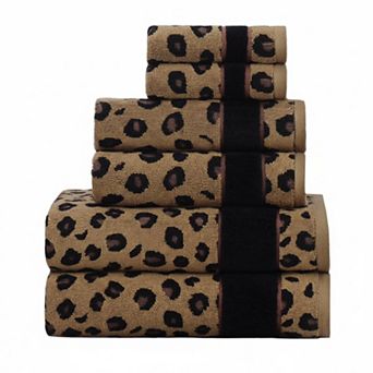 6 pc Leopard Safari Jacquard Towel Set (2 Bath,2 Hand,2 Washcloth) Soft Absorbent Decorative