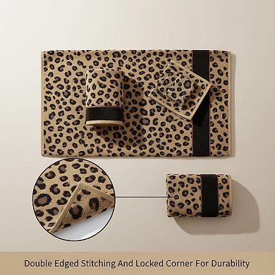 6 Piece Leopard Safari Jacquard Towel Set (2 Bath,2 Hand,2 Washcloth) Soft Absorbent Decorative