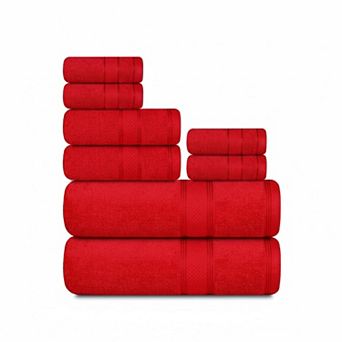 8 pc Cotton Towel Set Bath Hand Wash Cloths Highly Absorbent Quick Dry Plush Soft Durable