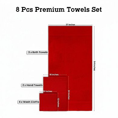 8-Piece Cotton Towel Set Bath Hand Wash Cloths Highly Absorbent Quick Dry Plush Soft Durable