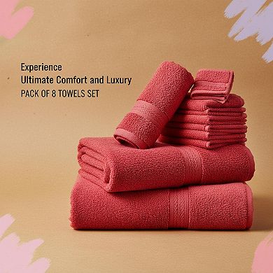 8-Piece Cotton Towel Set Bath Hand Wash Cloths Highly Absorbent Quick Dry Plush Soft Durable