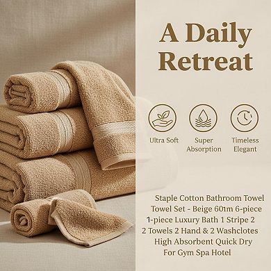 Luxury 6-Piece Bath Towel Set Long Staple Cotton Quick Dry High Absorbent