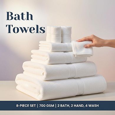 Luxury 8-Piece Cotton Bath Towel Set Highly Absorbent Soft Quick Dry