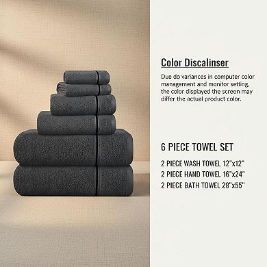 Ultra Soft 6 Pack Cotton Towel Set Bath Hand Wash Cloths Absorbent Quick Dry Machine Washable