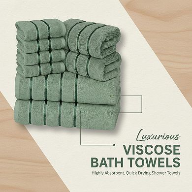 Luxury Towels Set 8-Piece 600 GSM Cotton Ring Spun Viscose Border