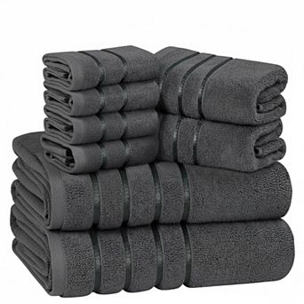 8 pc Luxury Towel Set 600GSM Ring Spun Cotton Highly Absorbent Viscose Stripe