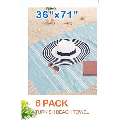 Turkish Beach Towel 6 Pack Beach Towels 36"x71" Beach Towel Oversized Sand Free Turkish Towel