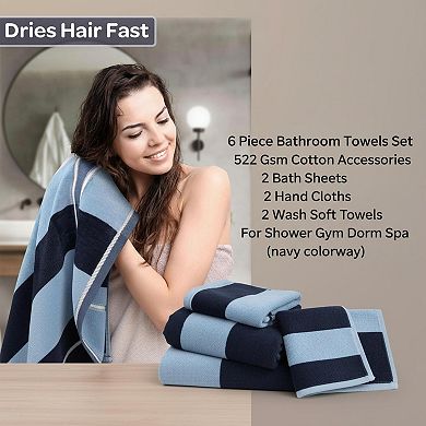6 Piece Cotton Bathroom Towel Set 525 GSM 2 Bath 2 Hand 2 Washcloths