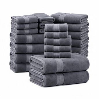 Cotton Bath Towel Set 24 pc Soft Absorbent Durable Ring Spun Cotton