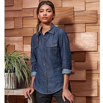 Premier Womens/Ladies Jeans Stitch Long Sleeve Denim Shirt