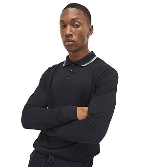 Awdis Mens Tipped Long-Sleeved Polo Shirt