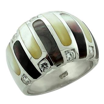 Alamode 925 Sterling Silver Cubic Zirconia Inlay Ring