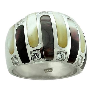 Alamode 925 Sterling Silver Cubic Zirconia Inlay Ring
